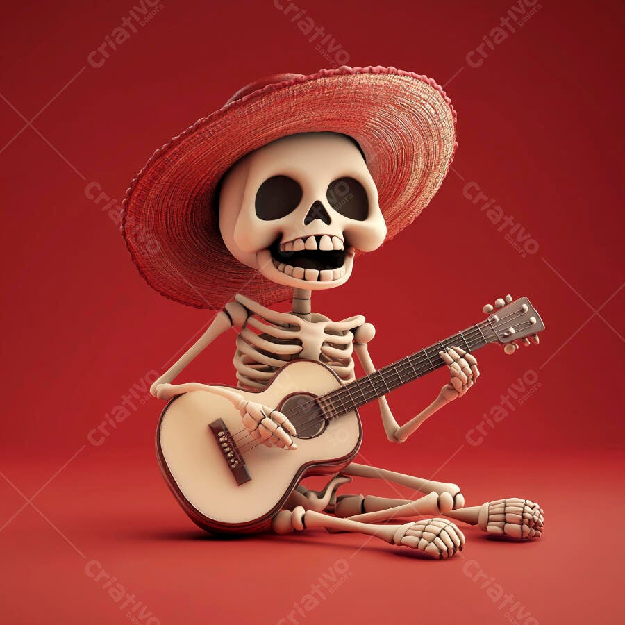 Esqueleto tocando violão Dia dos Mortos