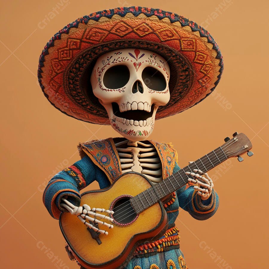 Esqueleto tocando violão Dia dos Mortos