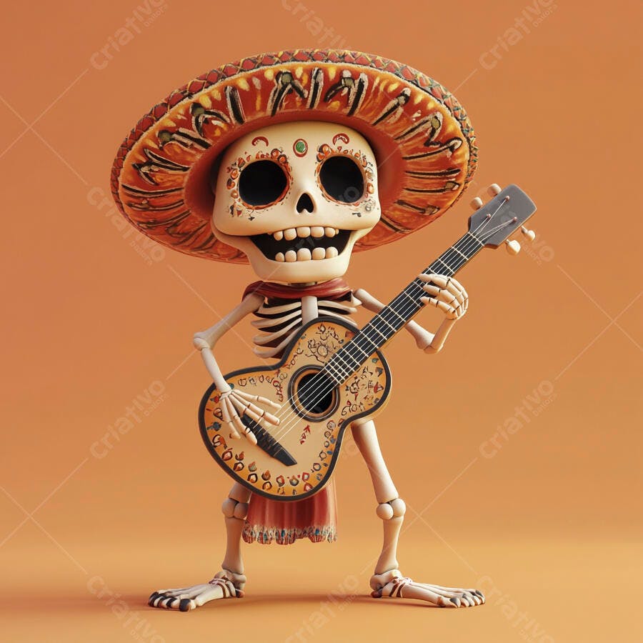 Esqueleto tocando violão Dia dos Mortos