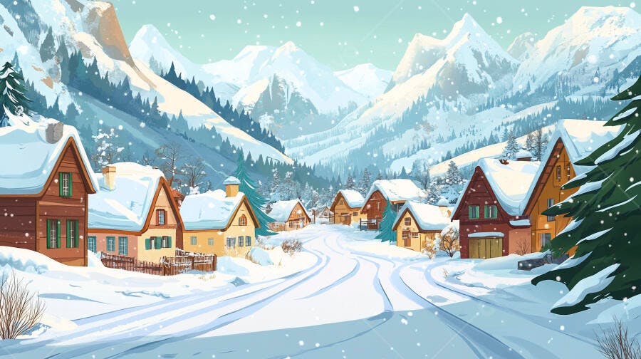 Vila alpina nevada paisagem invernal