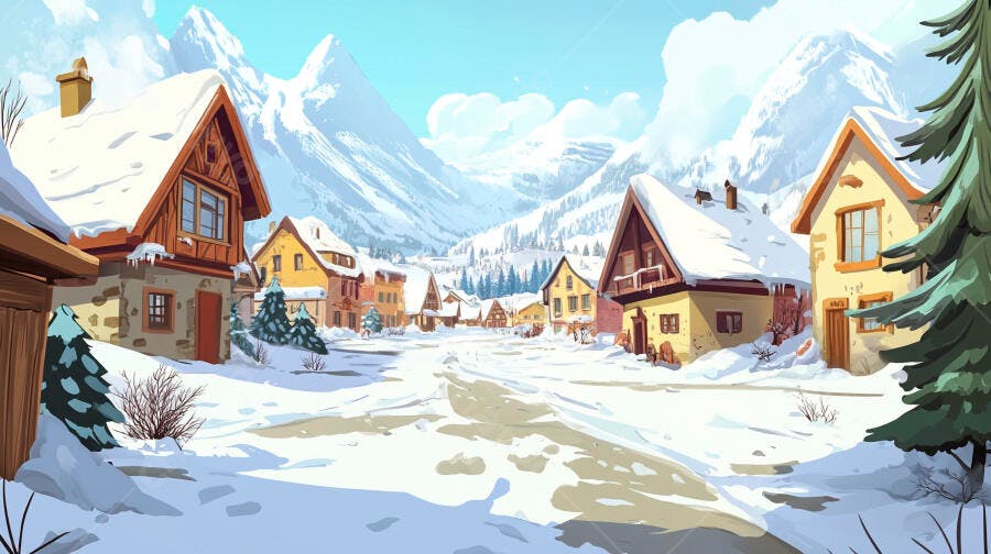 Vila alpina nevada paisagem invernal