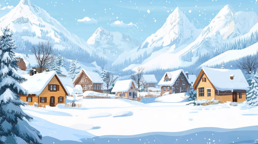 Aldeia Encantada Neve Montanhas Inverno