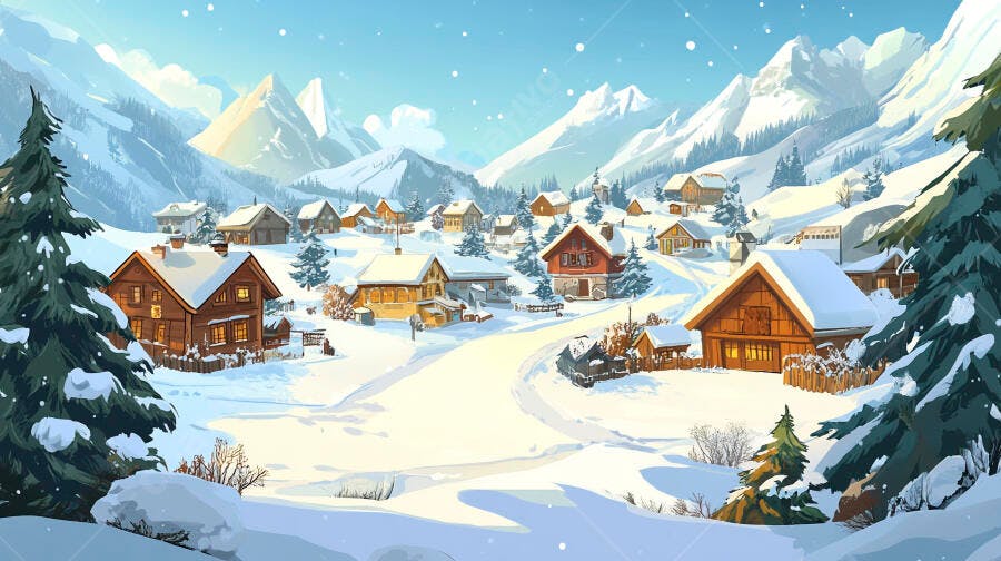 Vila alpina nevada paisagem invernal