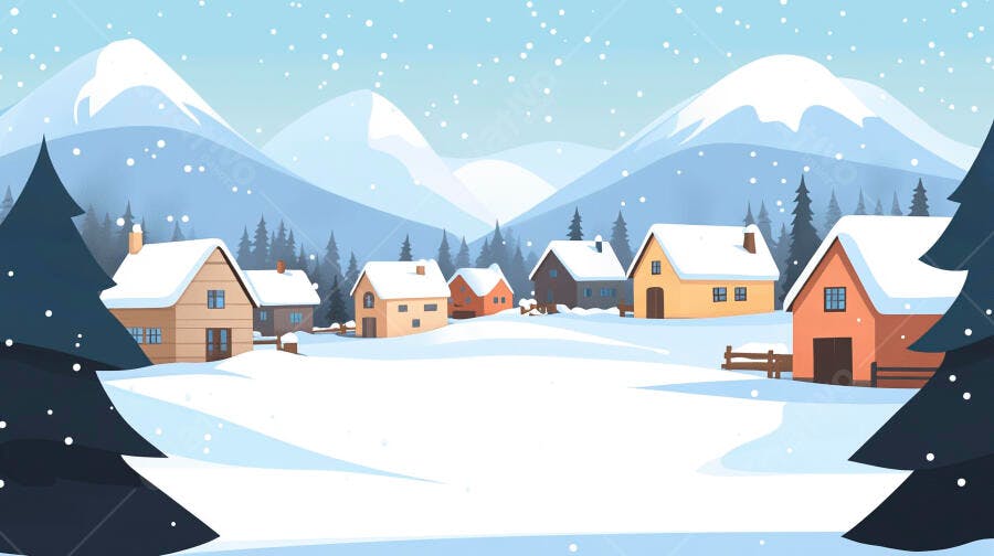 Vila de inverno nevada com casas charmosas