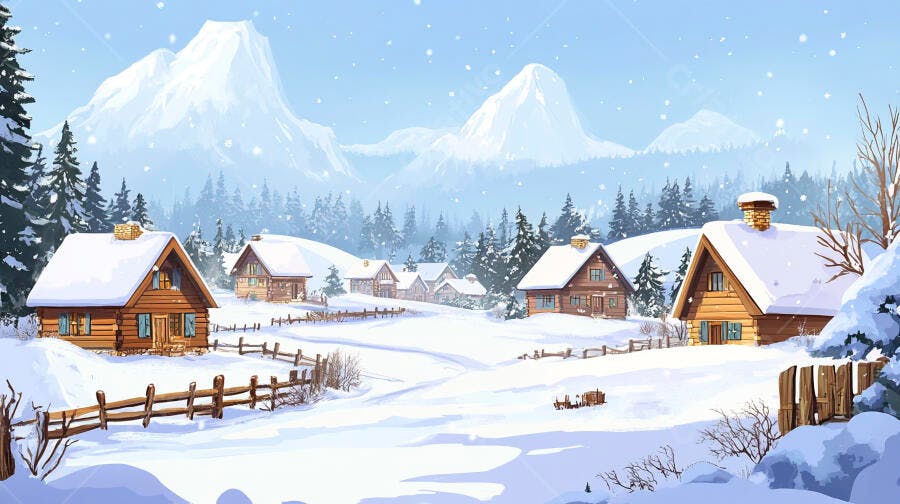 Casas de madeira na neve paisagem invernal