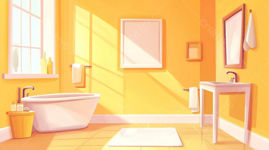 Banheiro amarelo moderno com banheira