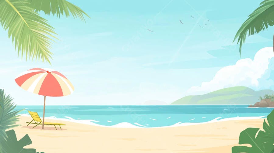 Praia tropical com guarda-sol e espreguiçadeira