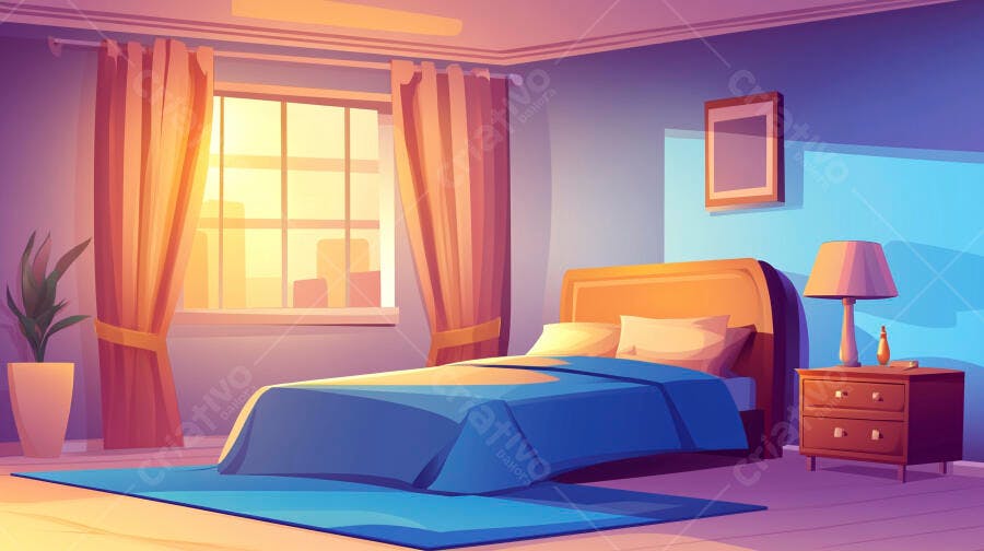 Quarto aconchegante ao amanhecer