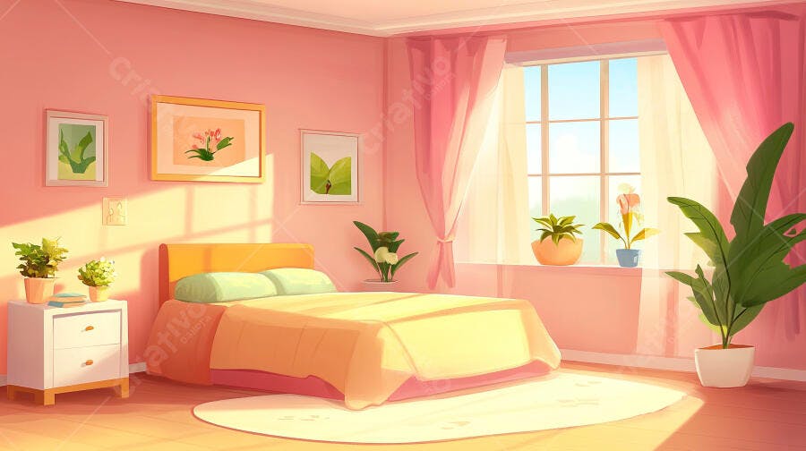 Quarto rosa iluminado pela manhã