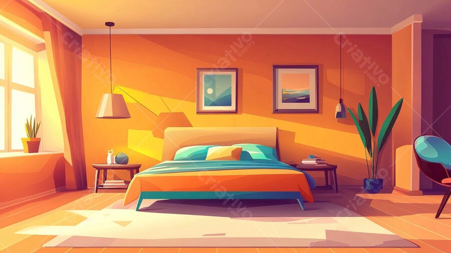 Quarto aconchegante estilo moderno tons laranja