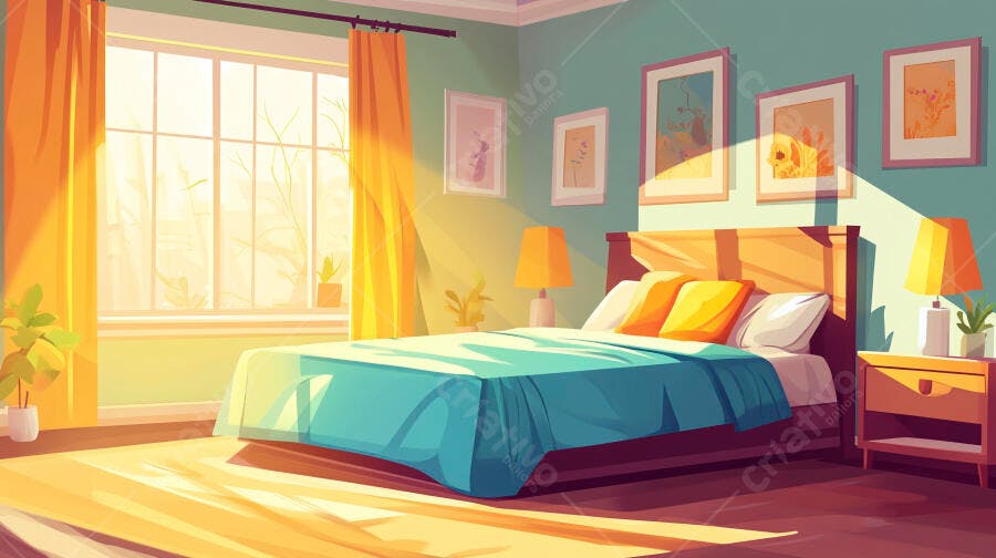 Quarto aconchegante com cama iluminada pelo sol