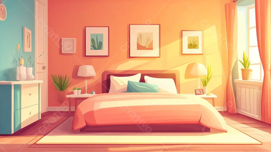 Quarto aconchegante estilo minimalista cores quentes