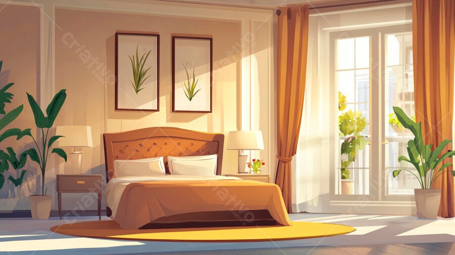 Quarto aconchegante manhã ensolarada