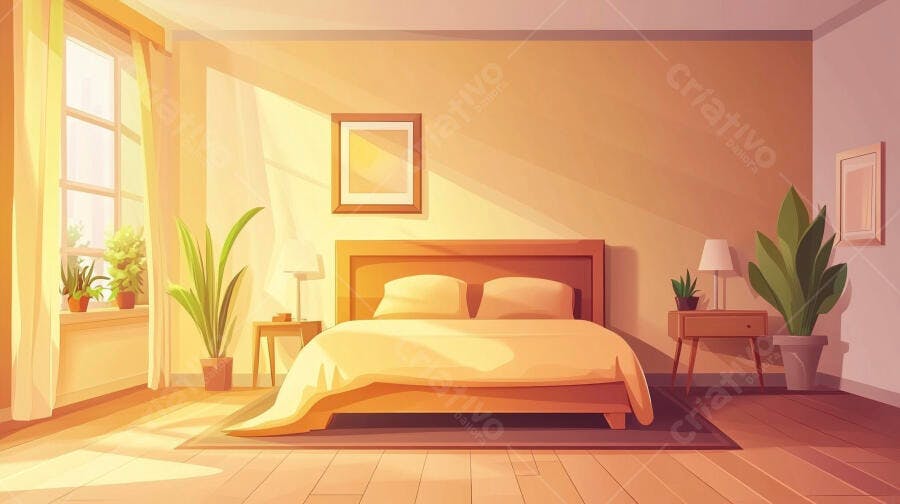 Quarto aconchegante iluminado pela manhã