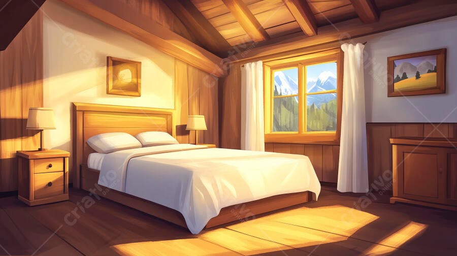 Quarto aconchegante com vista montanhosa