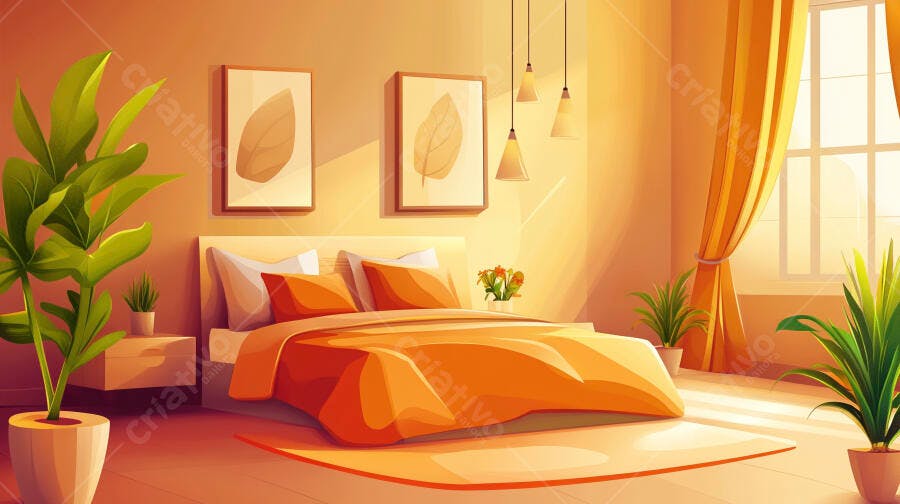Quarto aconchegante tons laranja