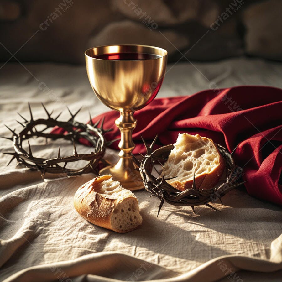 Círio Pascal vinho pão e coroa de espinhos
