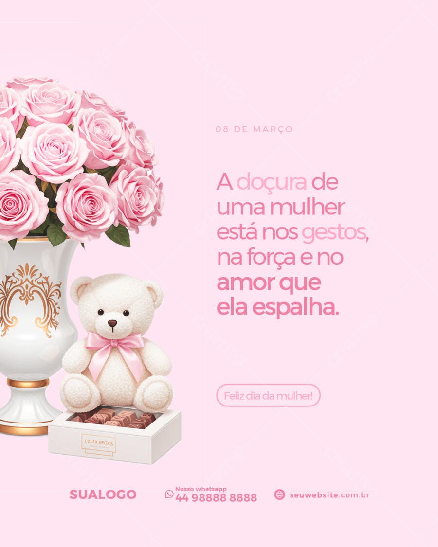 Postagem Dia da Mulher Rosa PSD Editável