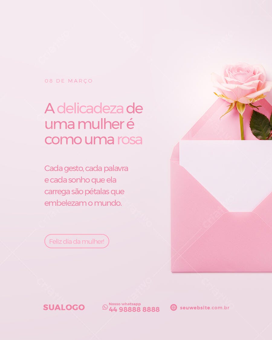 Postagem Dia da Mulher Rosa PSD Editável