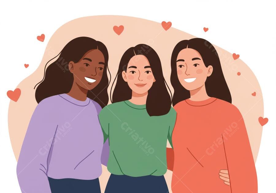 Amigas abraçadas sorrindo fundo rosa