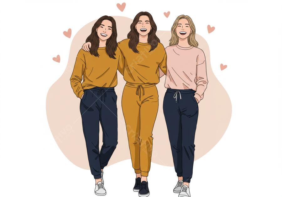 Amigas sorrindo juntas em estilo casual