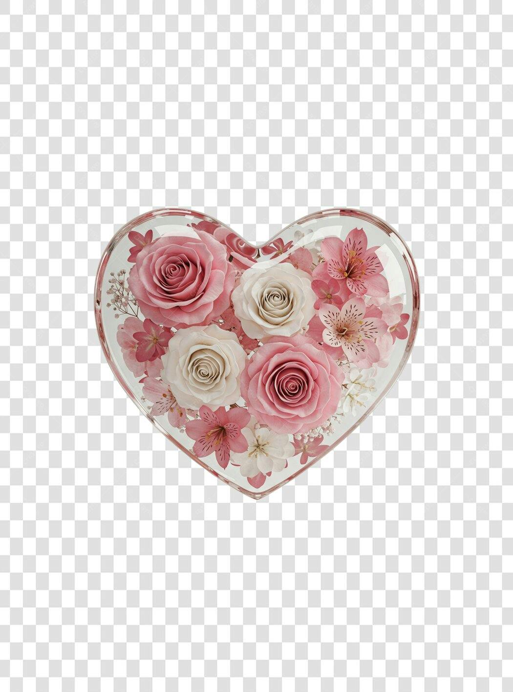 PNG Imagem Rosas em Coração Dia dos Namorados com fundo transparente