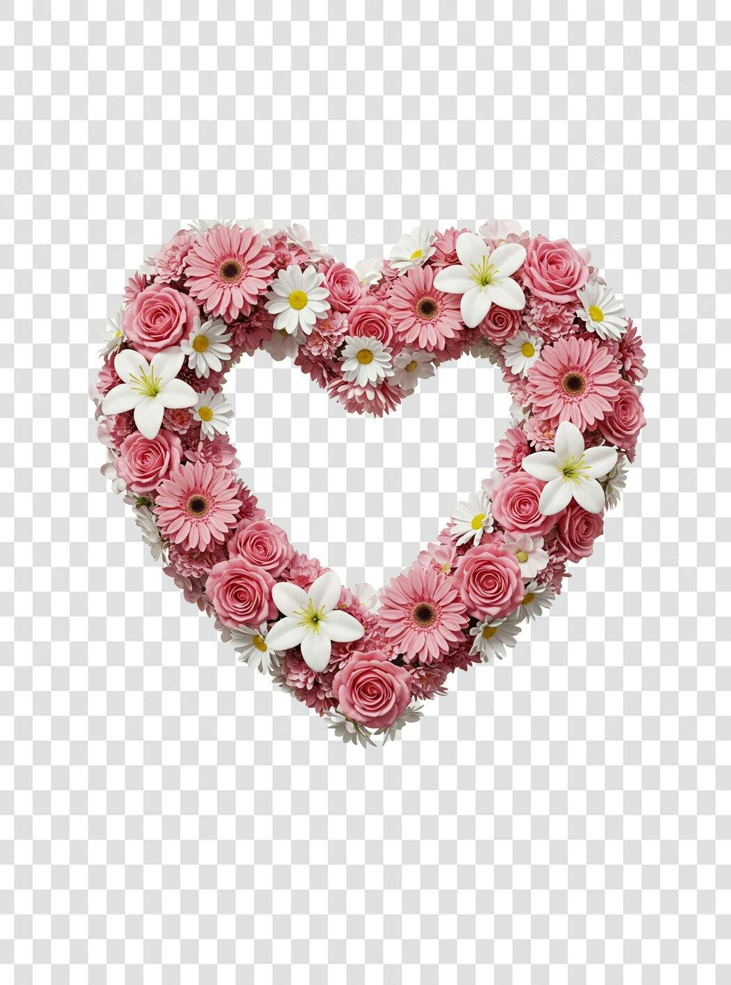 Moldura PNG com fundo transparente Flores Rosa e Branca Dia dos Namorados