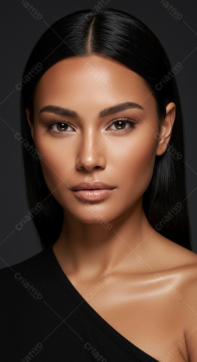 Mulher com pele bronzeada e cabelo preto