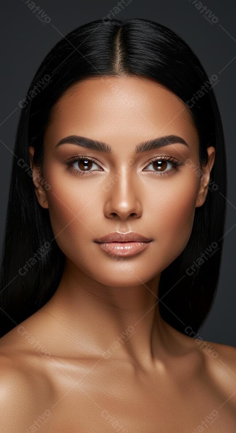 Rosto de mulher morena com maquiagem suave