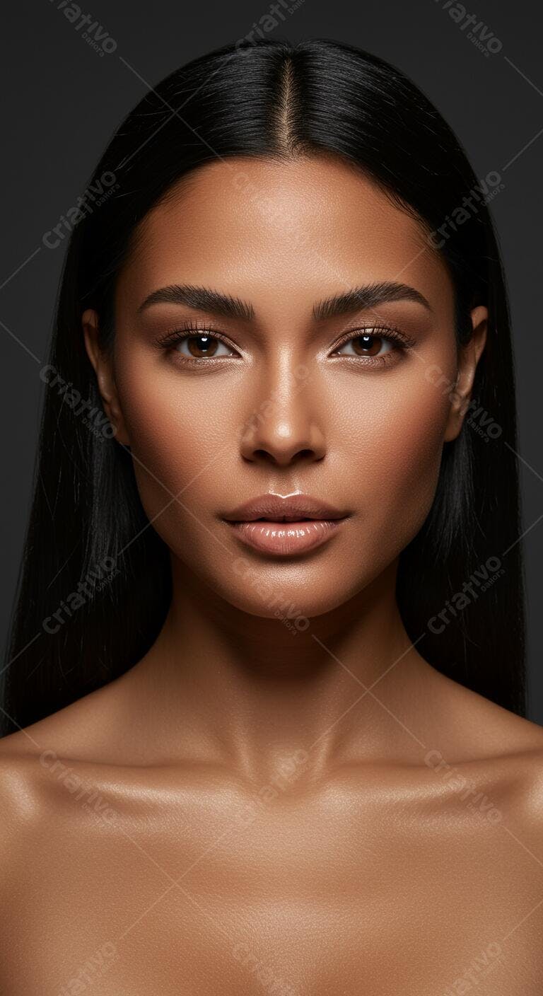 Rosto de mulher morena com maquiagem natural