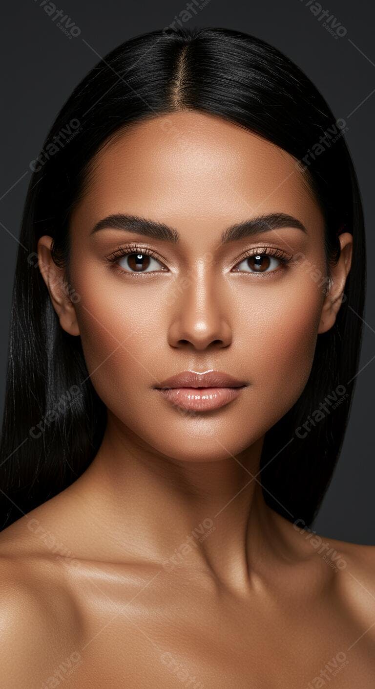 Modelo feminina com pele bronzeada e cabelos pretos