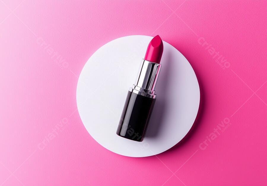 Batom rosa em fundo rosa claro