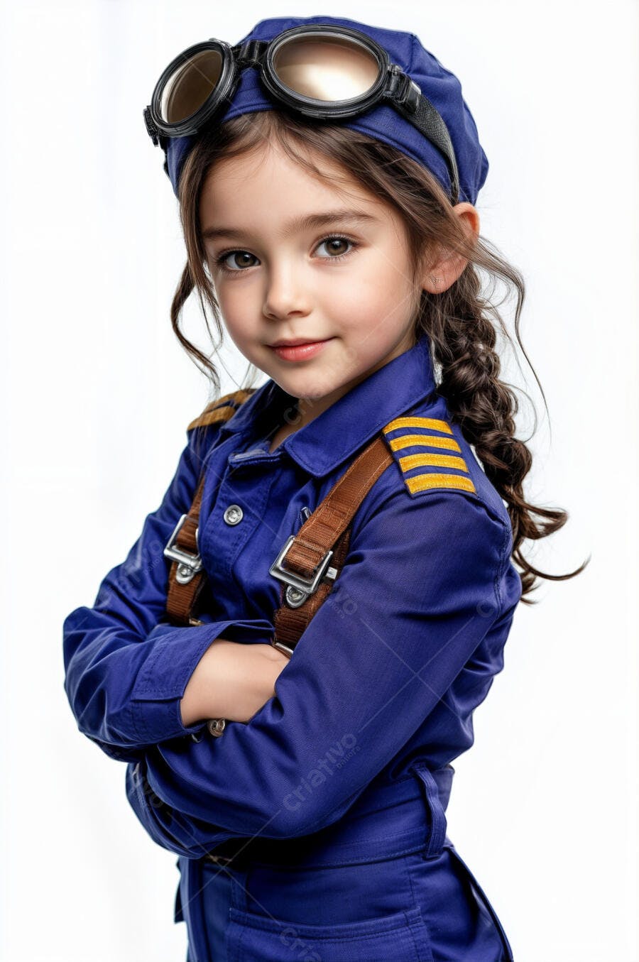 Menina fofa com uniforme de aviadora