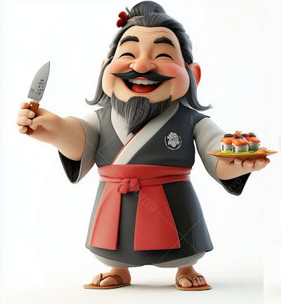Mascote 3D de Comida Japonesa - Sushi