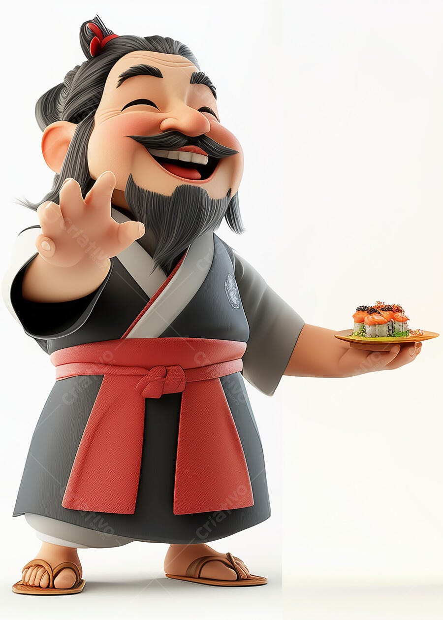 Chef de Sushi Alegre Oferece Prato