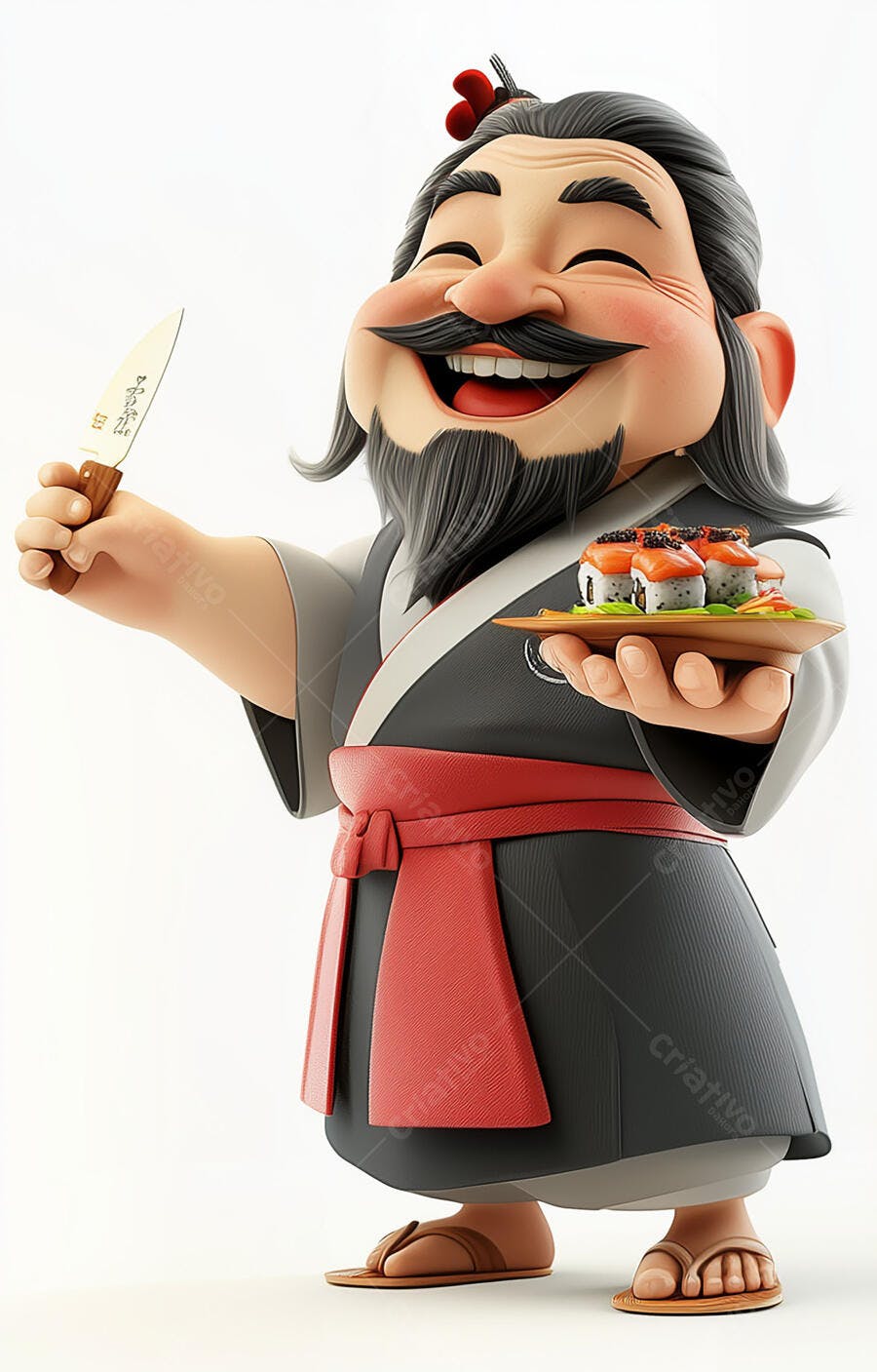 Sushiman feliz com sushi e faca