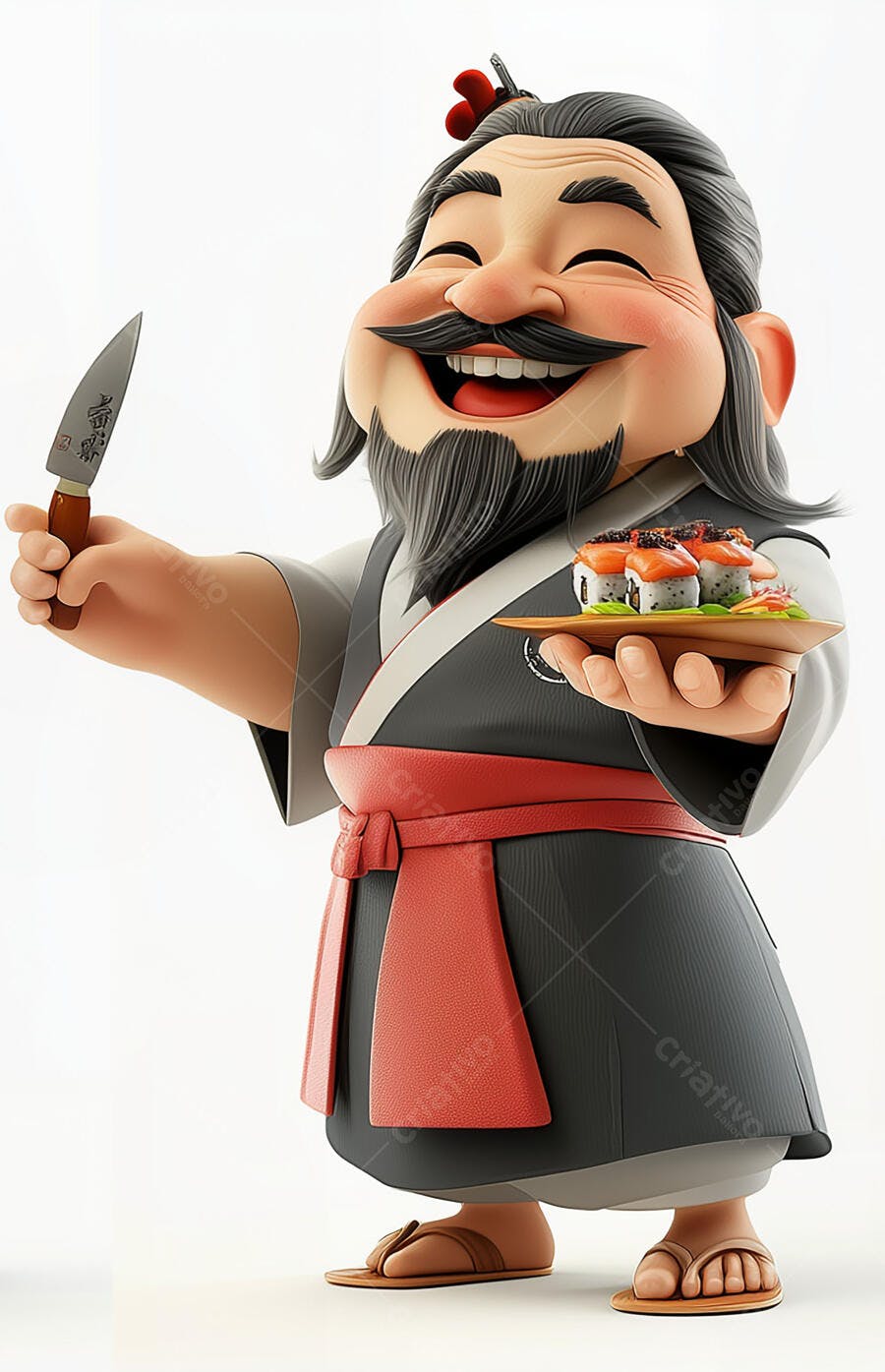 Sushiman feliz com sushi e faca