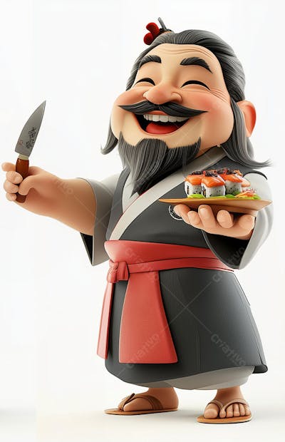 Mascote 3D de Comida Japonesa - Sushi