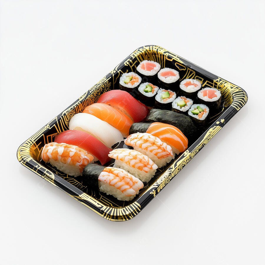 Conjunto de Sushi Variado em Embalagem Preta
