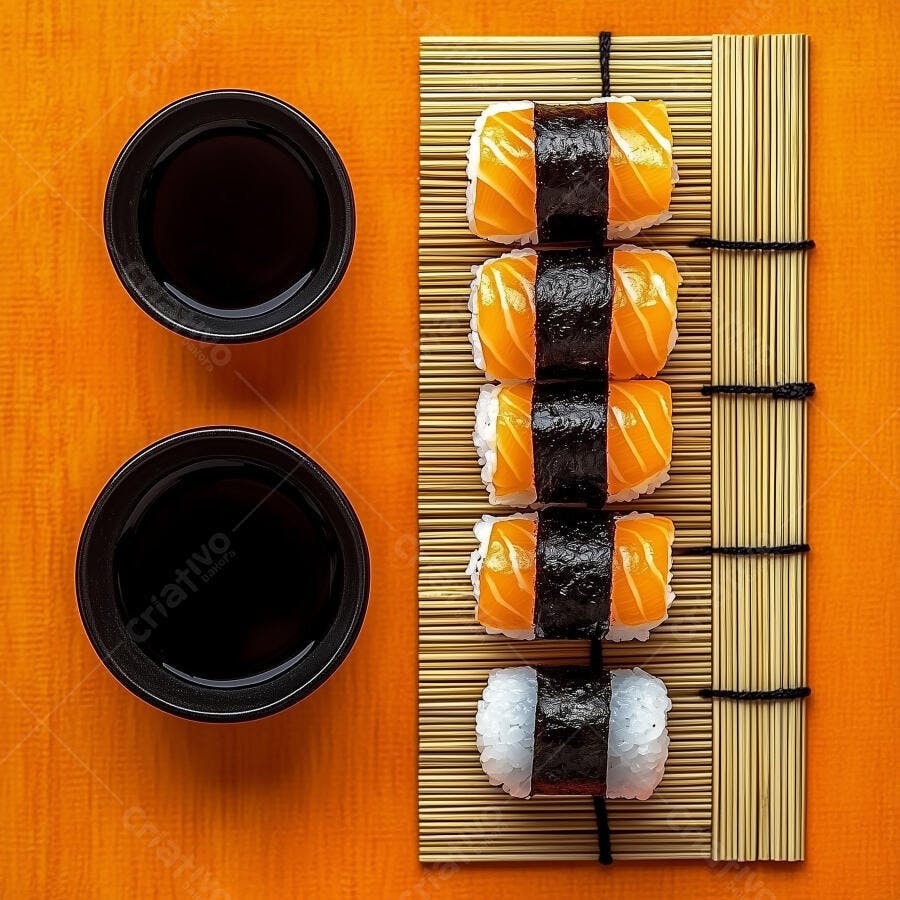 Nigiri de Salmão em fundo laranja