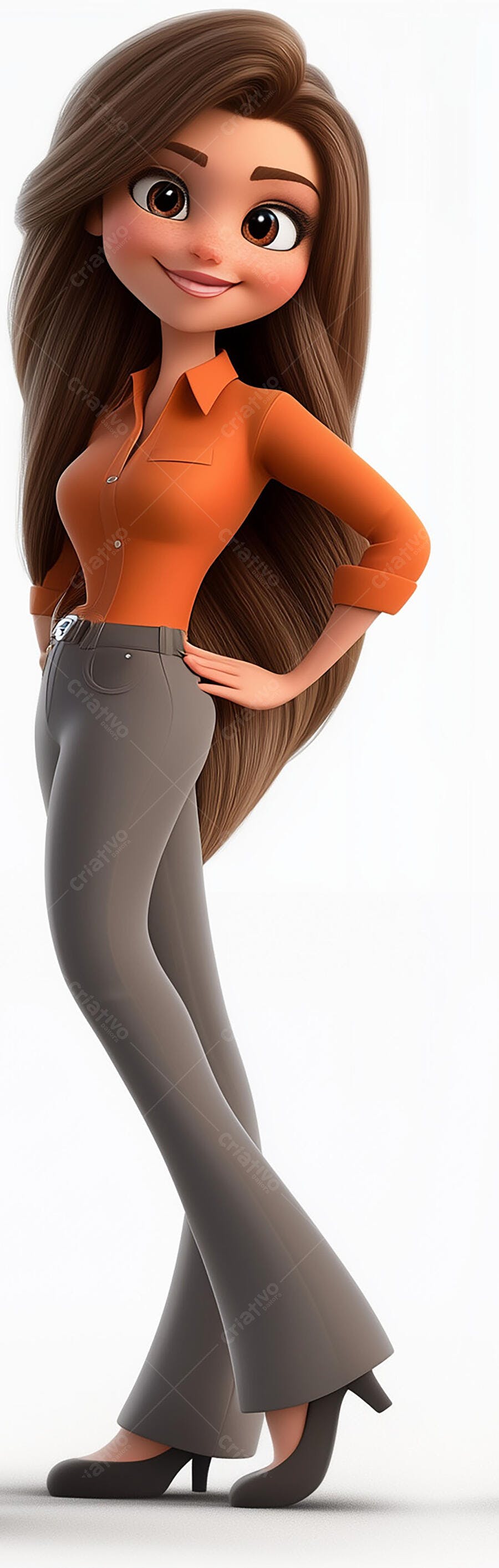 Mulher animada laranja e cinza estilo profissional