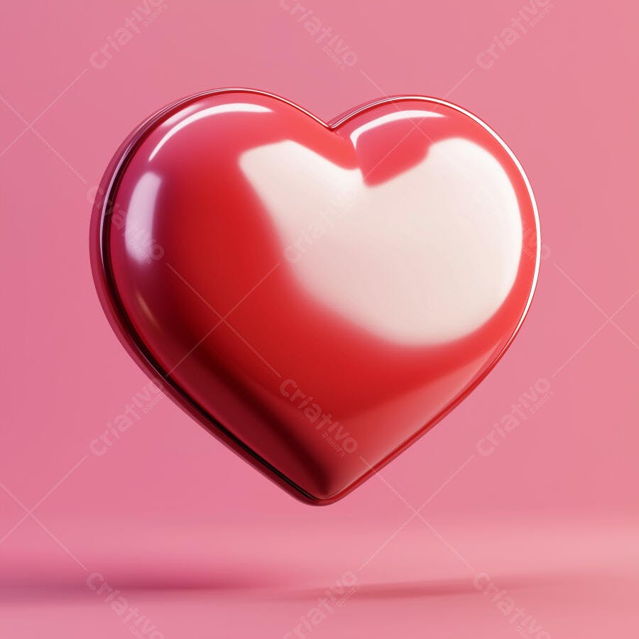 Coração vermelho brilhante fundo rosa
