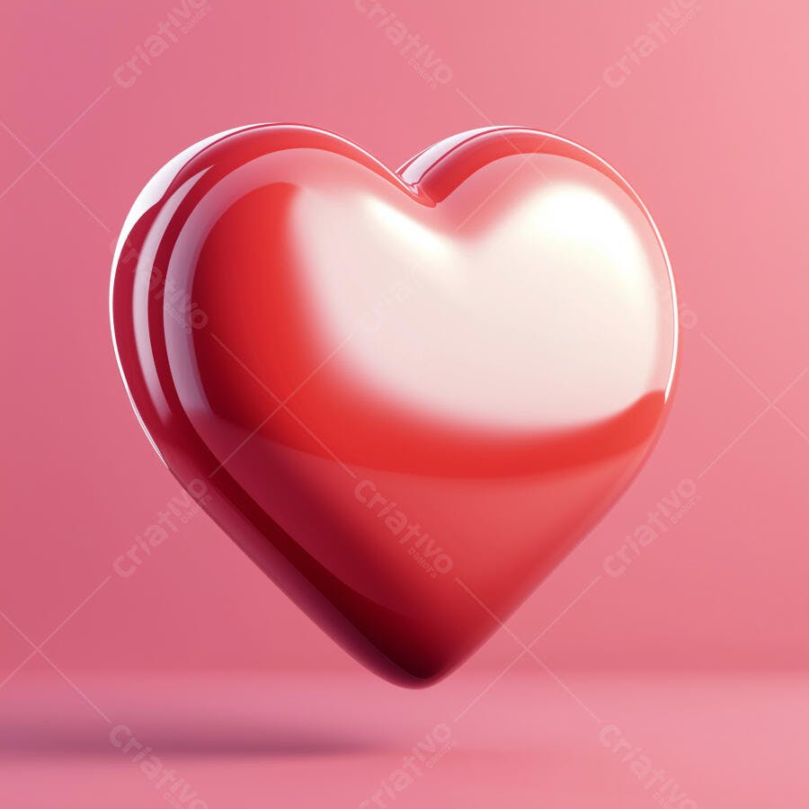 Coração vermelho brilhante fundo rosa