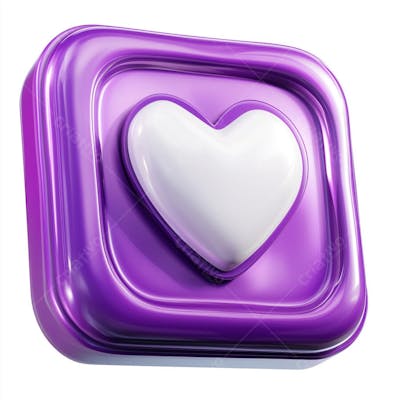 Um ícone roxo com coração branco em 3D
