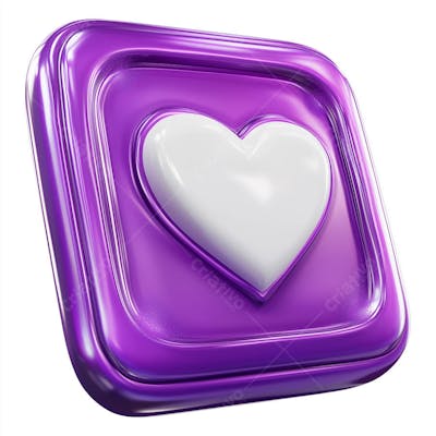 Um ícone roxo com coração branco em 3D