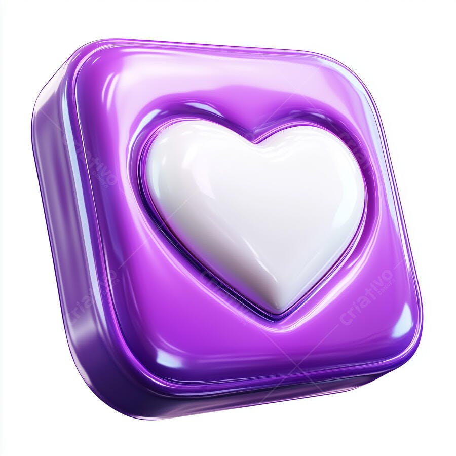 Coração branco em botão roxo 3D