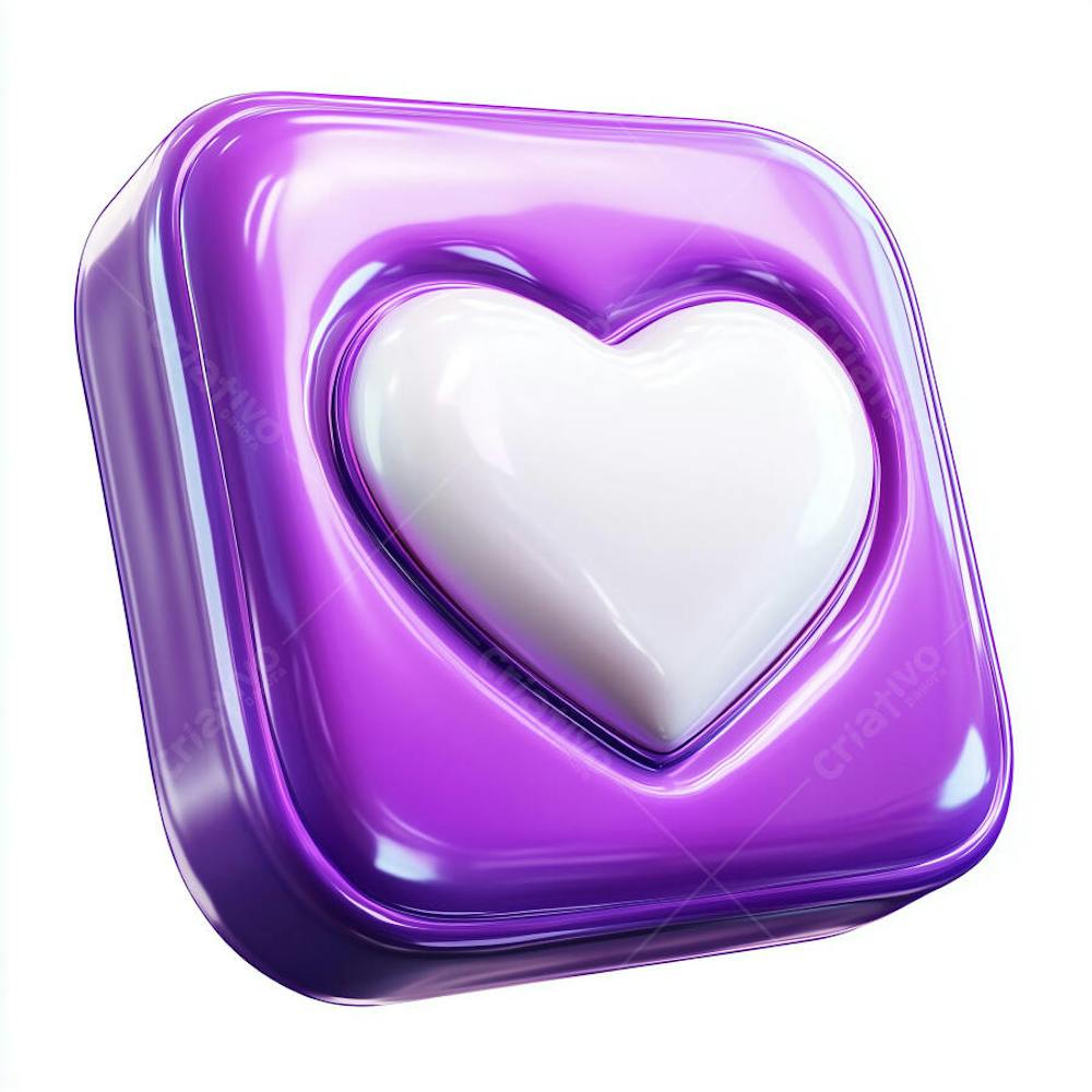 Um ícone roxo com coração branco em 3D