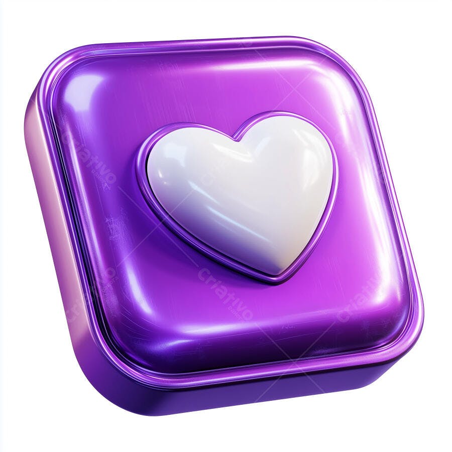 Botão roxo com coração branco 3D