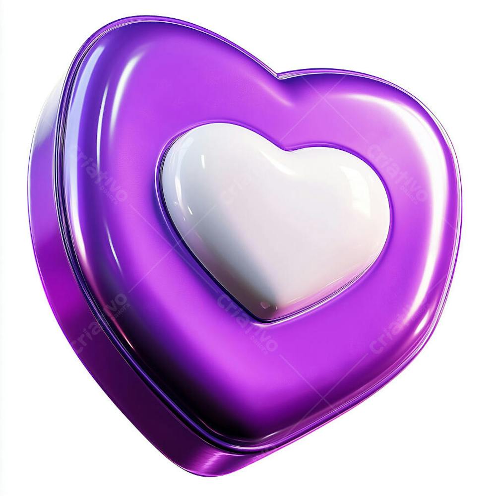 Um ícone roxo com coração branco em 3D