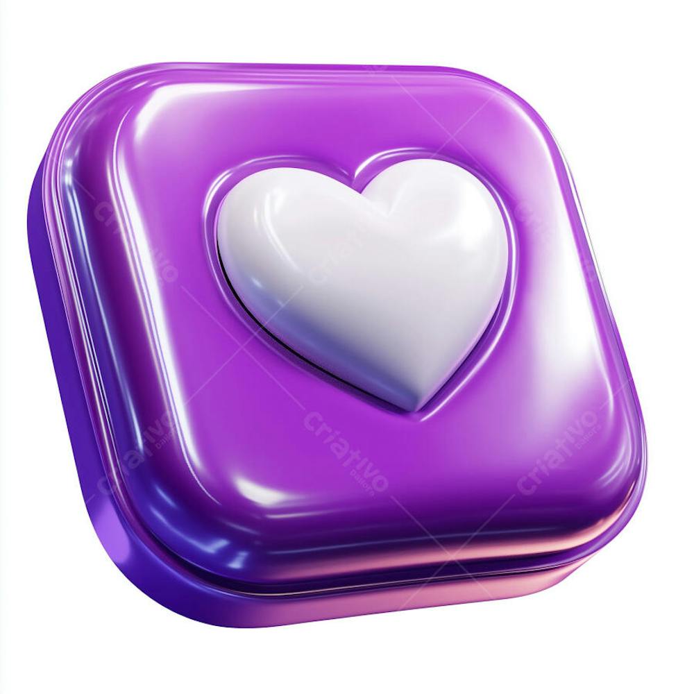 Um ícone roxo com coração branco em 3D